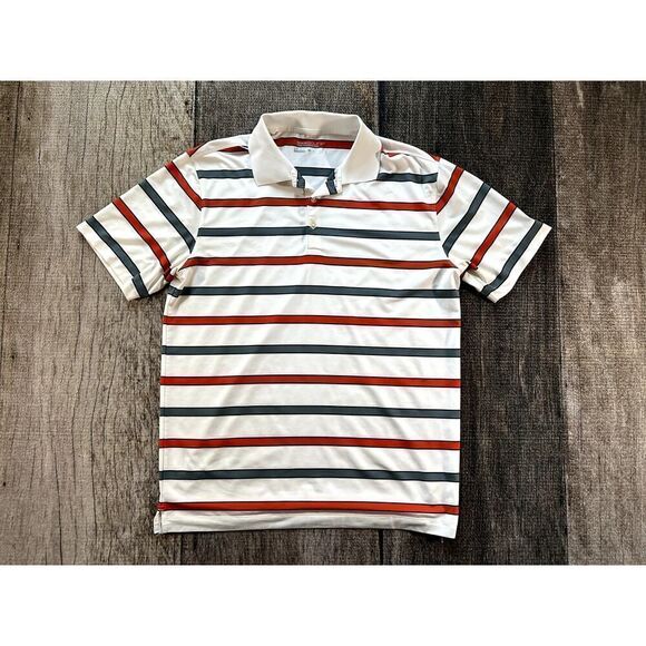 Nike Golf Tour Performance Dri Fit White Grey Striped Polo Shirt Mens Lg Dri-Fit - Picture 1 of 5